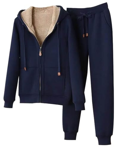 Tuta Donna Sportiva Completo 2 Pezzi Invernale Termici Tute da Ginnastica in Pile Cotone Felpa con Cappuccio e Pantaloni Jogger Casual Completi Palestra per La Casa Fitness Tuta con Cappuccio