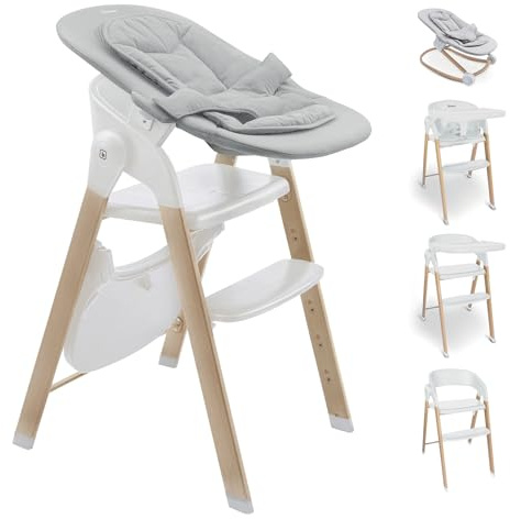 babyGO Levels Hochstuhl Newborn – mitwachsender Hochstuhl ab Baby, klappbar, belastbar bis 110 kg, sicher & stabil, verstellbare Fußstütze, abnehmbarer Tisch (Weiß)
