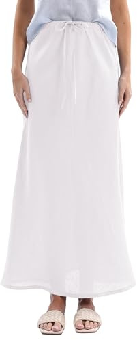 Amazhiyu Women 100% Linen Maxi Skirt-Casual A-Line Elastic Drawstring Skirt