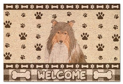 Yelolyio välkomsthund extra tjock halkfri kokosdörrmatta grov collie entré välkommen kokosmatta för uteplats, ytterdörr dekorativa kokosdörrmattor 40 x 60 cm
