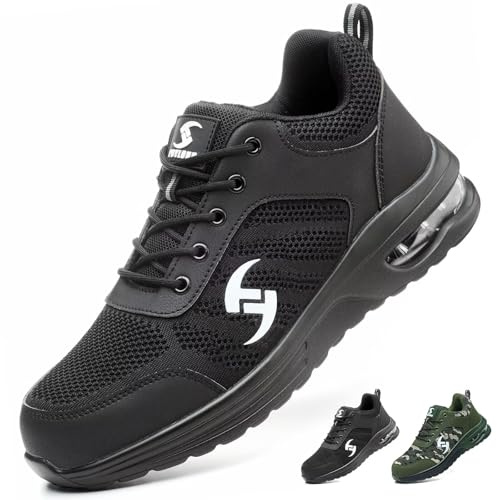 POYLONU Chaussures de Sécurité Hommes Femmes Baskets de Sécurité Légère Respirant Chaussures de Travail avec Embout en Acier et Semelle Anti-Perforation Noir Taille 46