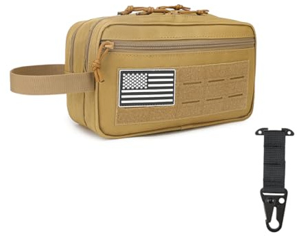 Neceser táctico para hombre, kit Molle Dopp con separación en seco/húmedo, gran capacidad, resistente al agua, bolsa de afeitado de viaje con parche de Estados Unidos y clip Molle de montaje en T