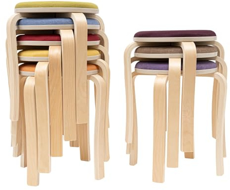 WooDerson 8 Pcs Round Wooden Stool, Stackable WoodenStools, Set of 8 Stacking Wooden Stools, 8 Colors Stacking WoodenChairs, 200kg Load Capacity, for Living Room, Dining Room, Classroom