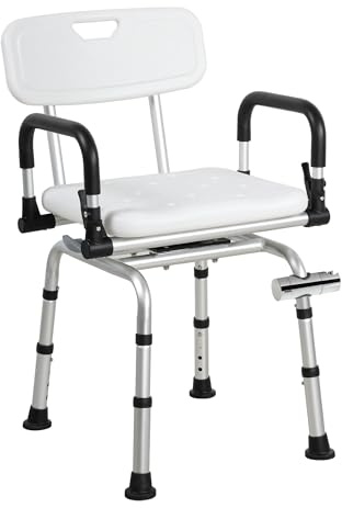 NIdreamCE Silla de Ducha giratoria 360°, Baño de Ducha Regulable en Altura, Manilla Removible e Esquina Baño de Ducha Antideslizante con Portada para Discapacitados, Ancianos y Mujeres Embarazadas