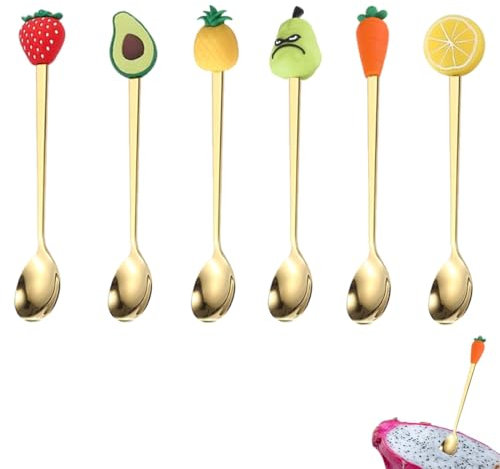 DWFEYOI Cucchiaini da caffè per Frutta, 6 pz Dessert Colorato in Acciaio Inox Cucchiaio da Demitasse Frutta Utensile da Cucina Carino per tè Dessert Drink di Stoviglie per Milkshake