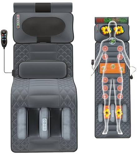 Tapis de massage pour tout le corps, avec fonction chauffante, 9 modes de massage et 9 modes de vitesse, coussin de massage avec appui-tête amovible et appareil de massage multifonction pour les pieds