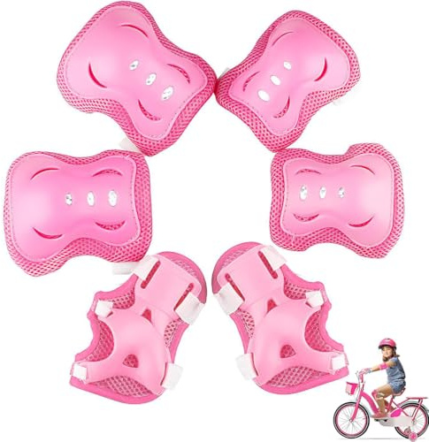 UIEXAY Protection Roller Enfant, Kit De Protection pour Patins À roulettes Vec Genouillères, Coudières Et Protèges-Poignets 6 en 1, Equipement De Protection pour Le Patinage À roulettes Scooter Rose
