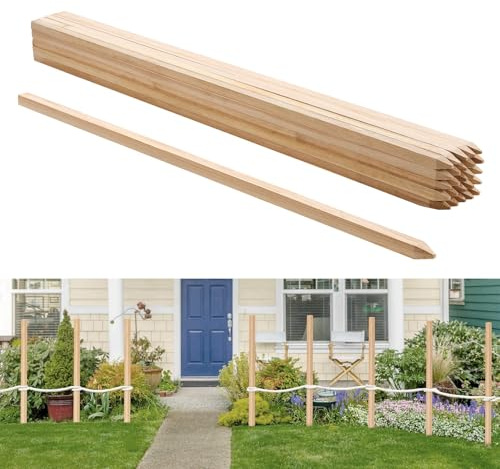VEVOR Staket hårda trästolpar, granträ trädgårdspinnar med vass spets, 25 stycken 19,05 x 19,05 x 1219,2 mm, gårdsgränsskyltar staket stolpar