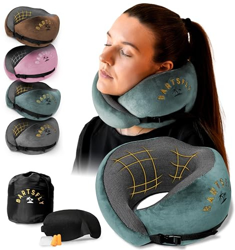 BARTSFLY Nackenkissen - Memory Foam Reisekissen Auto & Flugzeug, Ergonomisch Travel Pillow Airplane, Flugzeugkissen gegen Nackenschmerzen, Komfort für Schlafen, Langstreckenflug, Waschbar (blau)