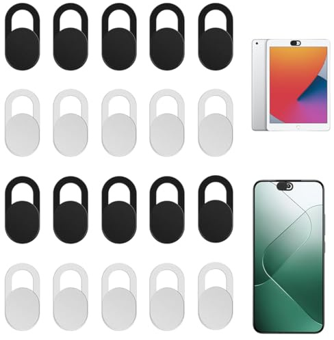 Pack de 20 Cache Webcam, cache camera ordinateur, Webcam Cover Autocollant Coulissant Couverture de Caméra Frontale Ultrafin pour Laptop, PC,Smartphones, Tablettes,etc. - Noir et blanc