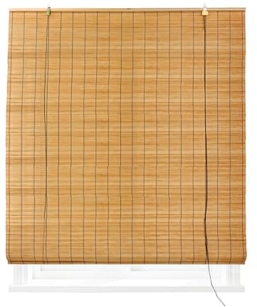 HERSIG - Estor Enrollable de Bambú Natural 150 x 200 cm - Persiana Enrollable Interior y Exterior - Estilo Natural para Ventanas - Privacidad y Fácil Instalación - Marron Claro (Medidas aproximadas)