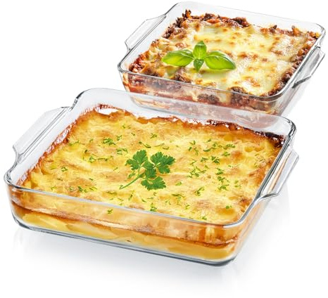 GOURMETmaxx Juego de 2 fuentes de cristal para freidora de aire caliente y horno, 800 ml y 1500 ml, forma rectangular, cuenco pequeño, para cocinar y servir