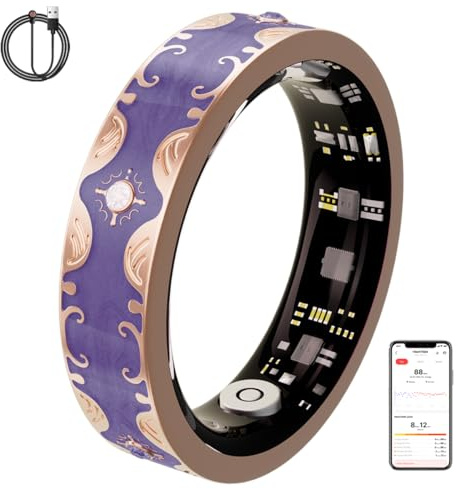 Thafikzi Bague de santé intelligente pour femmes, aucun frais d'abonnement, bracelet de fitness de santé avec fréquence cardiaque, sommeil, oxygène sanguin, étanche IP68, bague intelligente de