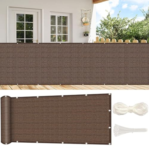 GUOJUN Frangivisto Balcone 75 x 1200 cm HDPE Breathable Anti-UV Antivento Frangi-Vista Frangivento con Occhielli Fascetta per Giardino Terrazza Esterno, Marrone