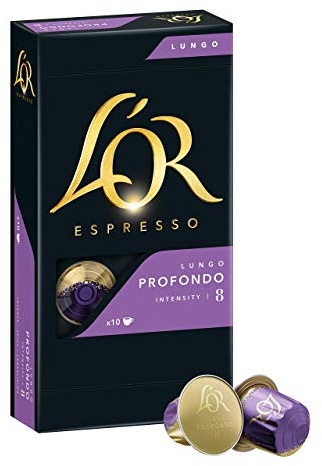 L'Or Espresso Café Lungo Profondo - Intensité 8 - 50 Capsules en Aluminium Compatibles avec les Machines Nespresso®* (Lot de 5X10 capsules)