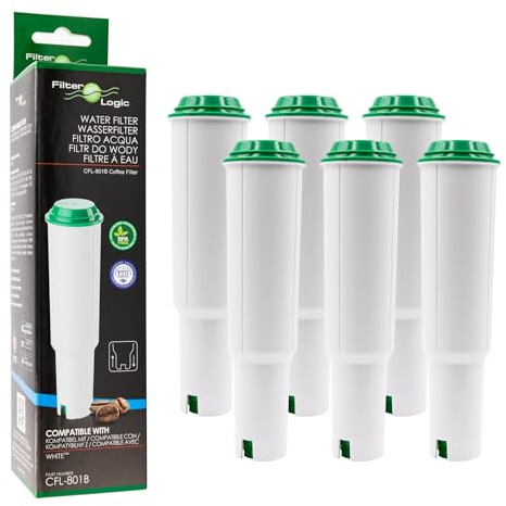FilterLogic CFL-801B | 6x Filterpatronen kompatibel mit Jura Kaffeemaschine, Kaffeevollautomat - Bj. bis 10-2009 mit White Filteraufnahme für Wasserfilter