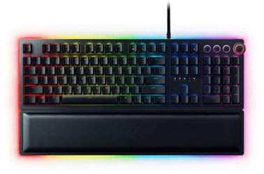 Razer Huntsman Elite (Purple Switch) - Gaming Tastatur mit opto-mechanischen Schaltern (Drehregler, beleuchteter Handballenablage, RGB Chroma) QWERTZ DE-Layout | Schwarz
