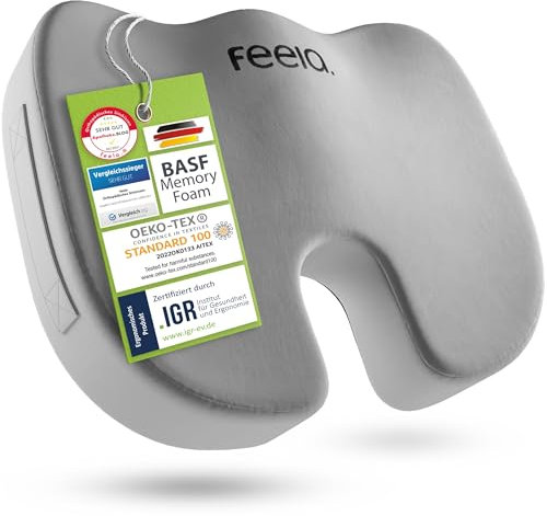 feela.® Cojín de Asiento ortopédico [3 Grados de dureza] - Cojín de Asiento ergonómico para Silla de Oficina, etc. - Reduce el Dolor, Mejora la Comodidad del Asiento y Alivia el coccix (Medio)