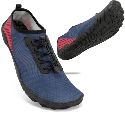 ZHR Chaussures Aquatiques Homme Barefoot Shoes Séchage Rapide et Antidérapant Adaptées Plage,Surf,Paddleboard,Kayak Rouge Marin 41 EU