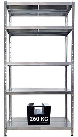 GRIMA Scaffale in metallo zincato con 5 ripiani regolabili - 120x40x195 cm (260 kg per ripiano, totale 1300Kg) Scaffali in metallo per garage, dispensa e officina con sistema ad incastro