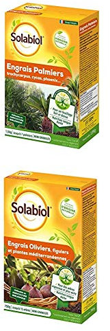 SOLABIOL SOPALMY15 Engrais palmiers et plantes méditerranéennes 1,5 Kg, Utilisable en Agriculture Biologique & SOLIVY750 Engrais Oliviers Et Figuiers 750 G, Utilisable en Agriculture Biologique