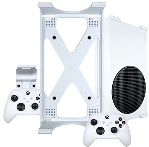 Q-View Xbox Series S Wall Mount & Controllers Bracket Set by Q-View - Secure Under Desk Mounting - Signature X Design - Screws and Fixings Included - Made In UK - Plastic - White