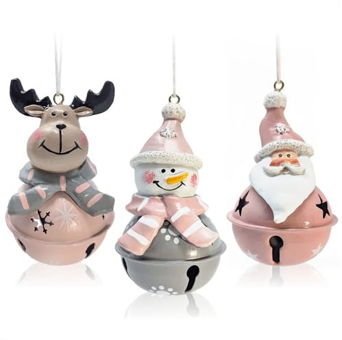com-four® 3-teiliges Hängedeko Set aus Polyresin 9 x 5 cm - Weihnachtsmannfigur, Schneemannfigur und Rentierfigur zum Aufhängen - weihnachtliche Dekoration - Weihnachtsdeko (braun grau rosa)