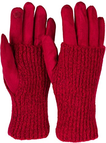styleBREAKER Kuschelige Damen Touchscreen Handschuhe mit abnehmbaren Strickstulpen, warme Winterhandschuhe für eisige Tage 09010022, Farbe:Bordeaux-Rot