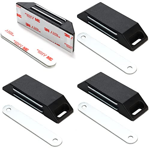 Pestillo Magnético Autoadhesivo, 4 Unidades, Sin Taladrar, para Muebles, Cierre Magnético, Puerta de Armario, Cierre Magnético (Negro)