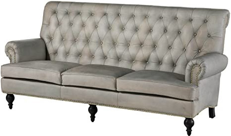 MASSIVMOEBEL24.DE | Chesterfield Sofa 3-Sitzer aus Echtleder #207 | aus echtem Büffel-Leder - Grau | 196x84x94 cm | mit Nieten | Couch Polstercouch 3er Sitzer