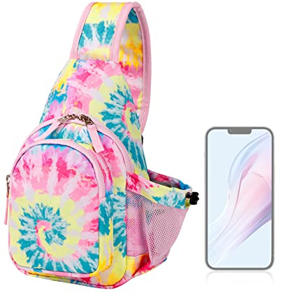 Choco Mocha Girls Sling Bags Kids Crossbody Bag for Girls Kids Sling Bags Ages 8-12 Girl Purse Christmas Purses Gifts, Tie Dye-Rainbow