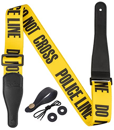 BestSounds Guitar Strap, Yellow Police Line Adjustable Polyester Guitar Strap for Bass, Electric & Acoustic Guitars
