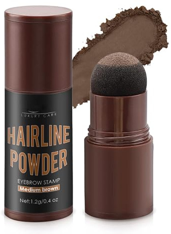 Hairline Powder Stick, Hairline Shadow Powder for Thinning Hair, Bald Spots, Root Cover up Powder for Women Men Instantly Conceals Hair Loss, Hairline Contouring Shadow Powder Waterproof (Medium Brown)