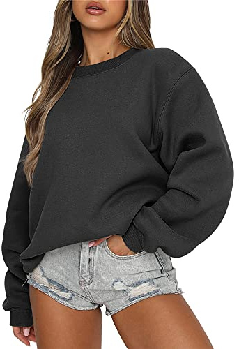ANRABESS Womens Sweatshirts Crewneck Fleece Oversized Pullover Sweater Spring Winter Cute Tops Teen Girls Preppy Clothes 2026 black X-Small