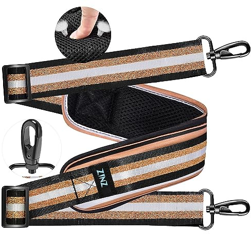 ZINZ Ultra Tjock axelrem,med fast pad 76 universal väskrem, med andningsbar kudde och dubbla balanserade justerbara spännen, för bärbar datorväska Messenger Bag Crossbody etc,Svart Guld Jacquard