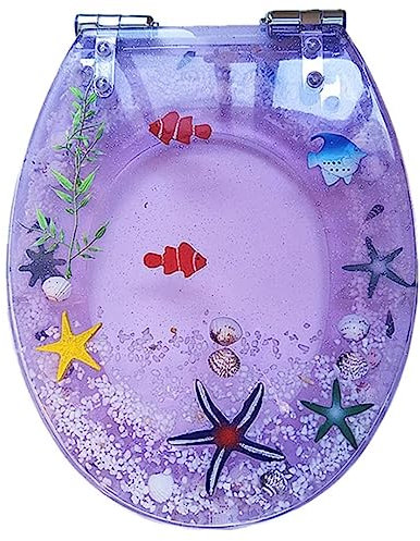 Brigtviee Harz WC-Sitz Quiet Slow Close Badezimmer WC-Deckel Deckel WC-Deckel Schnellverschluss Einstellbare Scharniere Ocean Serie Badezimmer WC-Deckel Einfach Zu Reinigen Installieren,Lila