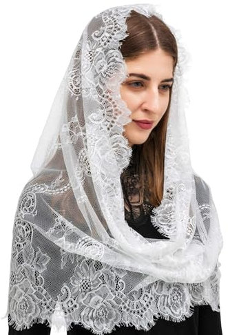 OEIOTEI Weißer Spitzenschleier Kopfbedeckung Damen Mantilla Katholischen Schleier Hochzeit Brautschleier Lateinischer