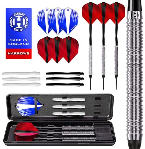 Harrows Caliber Soft Tip Darts Set I Professional Tungsten Darts I 16pc with Dart Stems, Dart Flights, Darts Case I 18g