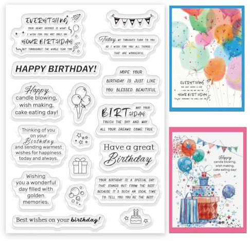 ORIGACH Geburtstag Silikonstempel Mit Happy Birthday Karten Gummistempel Transparente Stempel Für Papierkarten Basteln Journaling Fotoalbum Dekoration Und DIY Scrapbooking