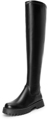 DREAM PAIRS Damen Klassische rutschfeste Overknee-Stiefel mit seitlichem Reißverschluss,Size 41,Schwarz-Pu,SDOB2408W