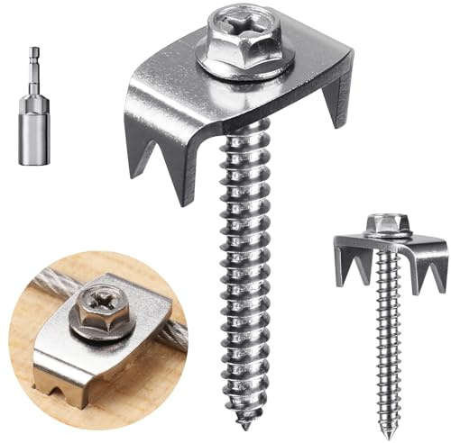 SELEWARE 100 Pcs Stainless Steel Fence Nails, Wire Fencing Staples Fasteners, Reusable Fence Staples Fixing Wood Screws for Mesh and Woven Fencing Nails, Softwood, Cat Claw Pet Garden Farm Fence Fixer