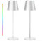 Qsky Tischlampe Kabellos Dimmbare LED Akku Tischleuchte, Wiederaufladbar Warme Lichtfarbe 3000K+RGB Aluminium Outdoor Tischlampe wasserdicht für Restaurant,Schlafzimmer,Bar,IP54 (Silber 2 Stück)