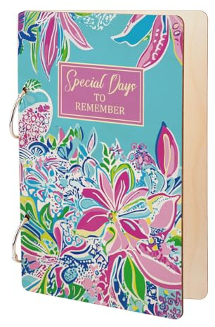 SUPERDANT Abstract Flower Greeting Card Organizer Special Days to Remember Wooden Card Keeper Binder Greeting Cards Storage Cards Holder Book Postcard Album 2-Rings Cover for Wedding Birthday Gifts