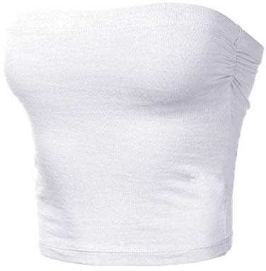Women's Shapewear Tube Tops Strapless Ruched Built-in Shelf Bra Casual White XS