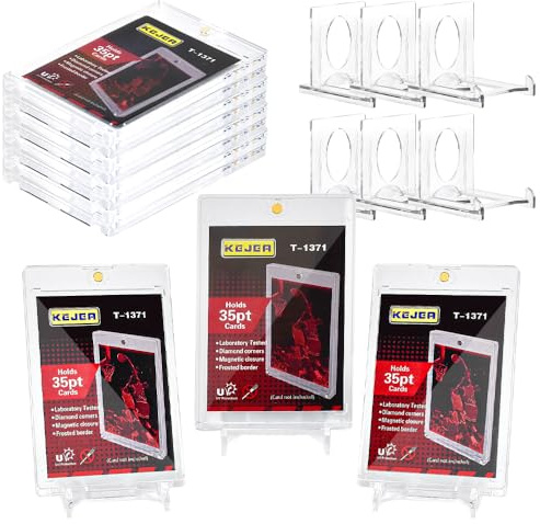 Huucozn 10 PCS Fundas Magnéticas para Cartas 35 PT con 10 Soportes, Funda Protectora de Tarjetas con Protección UV, Magnetic Card Holder, Fundas Protectoras para Cartas Foto MTG Fútbol Béisbol
