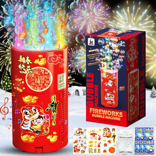 ZZXLOPEZ Machine à Bulles de Feux d'artifice(13 Trous), Jouet a Bulles Automatique Soufflante avec Lumières et Son Fermable, Machine à Bulles de Savon pour Noël, Fête, Mariage, Cadeau Garcon Fille