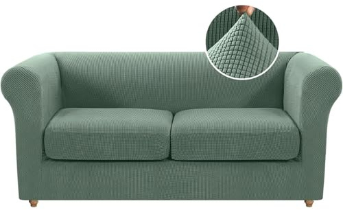 BUAOGDVG Copridivano Chesterfield elasticizzato con fodere per Cuscini Separati per mobili da soggiorno con tessuto jacquard più spesso(Erba Verde,2 Posti)
