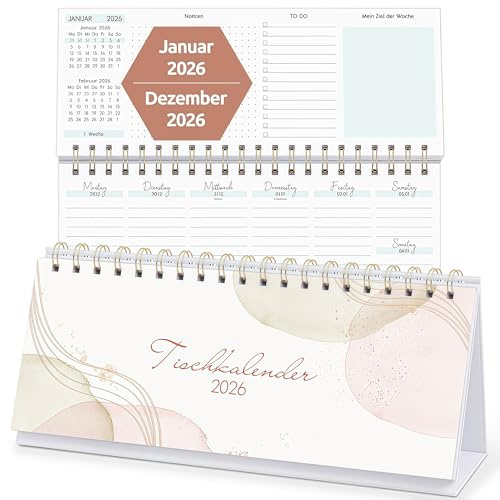 KONVINIT Calendario da tavolo 2026, calendario 2026, calendario da scrivania settimanale per stare in piedi, planner settimanale 2026, 1 settimana 2 pagine