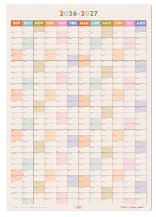 Good Tuesday 2026-2027 Academic Wall Planner, Your Year in Pastels, Portrait Family Planner, Week Numbers & Moon Phases, Recycled Matte Paper, UK Made, 49 x 70 cm