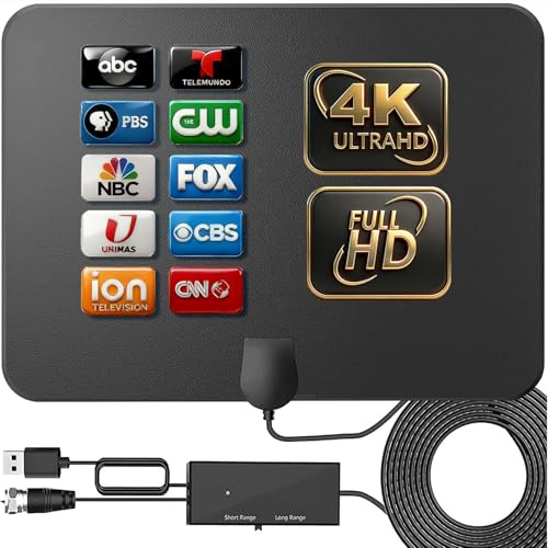 TV Antenna for Smart TV Indoor, TV Antenna for Local Channels,Support 4K 1080p with Signal Booster, 16.5FT Coax HDTV Cable (Black)